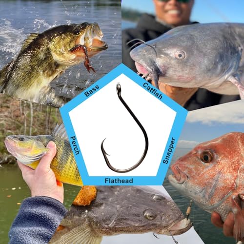 50Pcs Circle Hooks with Fishing Hook Remover, Super Sharp and Offset Catfish Octopus Circle Hooks for Saltwater and Freshwater, Nickel Coated High Carbon Steel, Sizes #1-8/0 - color: Black Nickel, size: 2/0