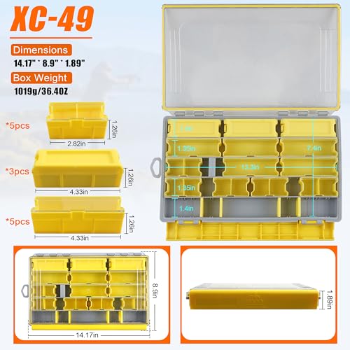 OROOTL Waterproof Fishing Tackle Box Organizer Versatile Storage Organizer Box with Adjustable Dividers Transparent Tackle Boxes Saltwater Freshwater Fly Fishing Accessories Gift for Men - style: XC-49 (14.17"x8.9"x1.89")-1pcs