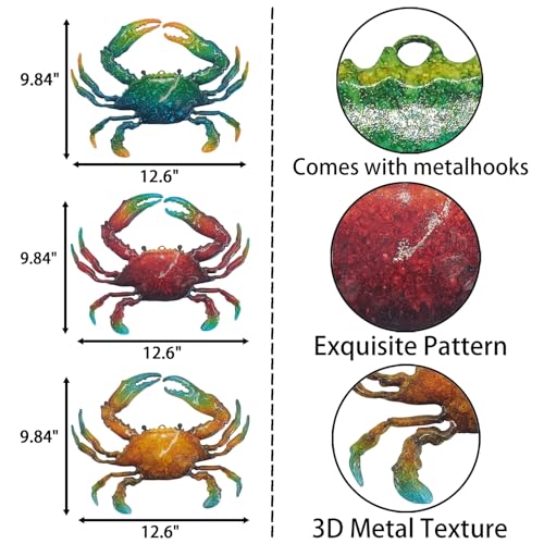 John's Studio Metal Crab Sea Wall Decor Outdoor Garden Hanging Art Sculptures Home Ocean Theme Decorations for Kitchen Bathroom and Pool - 3 PCS - color: Crab 3PCS