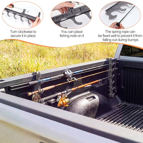 2 Sets Truck Bed Fishing Rod Holder, Fishing Pole Rack for Truck Holds 4 Rods, Fits 2.36" Thick Rails, Easy Install Kayak & Fly Rod Storage Stand - color: Grey, style: 6 Holes