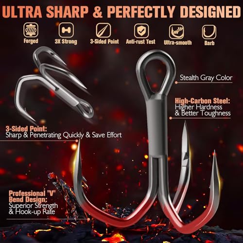 Dovesun Fishing Treble Hooks, Triple Hooks 3X Strong Professional V, 50PCS High Carbon Steel Replacement Fishing Hooks for Saltwater and Freshwater, Sizes #10#8#6#4#2 - color: PTFE Coating, size: #4 * 50PCS
