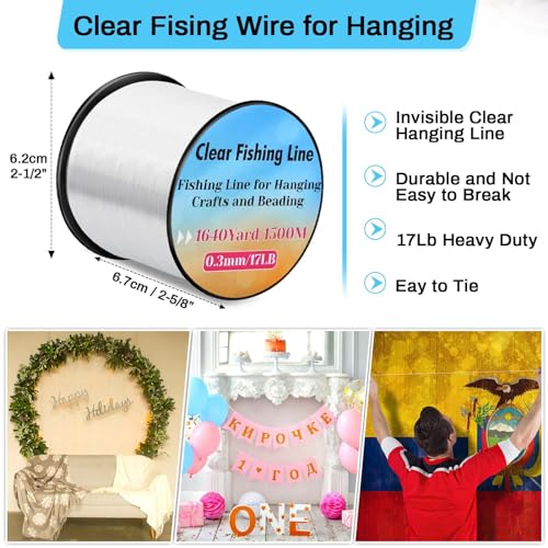 Strong Fishing Line Clear, Acejoz Fishing Wire 0.3mm, 0.45mm, 0.8mm Invisible Hanging Wire Nylon String Heavy Duty Monofilament Line for Hanging Decoration Balloon Garland Crafts - color: 0.3mm