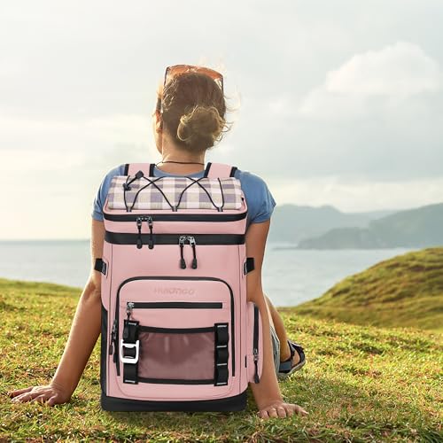 Hulongo Large Waterproof Insulated Cooler Backpack for Men & Women, Leak Proof Cooler Backpack for Camping, Beach, Fishing, Picnic, Travel, Outdoor, 30L, 48Cans - color: Pink