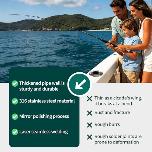 2 Pack Fishing Rod Holders for Boat, 316 Stainless Steel, 3 Angles (15°/30°/90°) Flush Mount, Heavy Duty Saltwater Corrosion Resistant with Thickened Nylon Nesting & Stopper Pin - style: 90 Degree