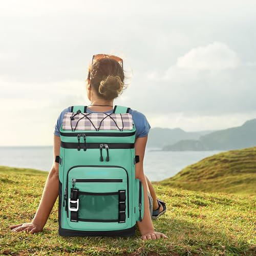 Hulongo Large Waterproof Insulated Cooler Backpack for Men & Women, Leak Proof Cooler Backpack for Camping, Beach, Fishing, Picnic, Travel, Outdoor, 30L, 48Cans - color: Light Green