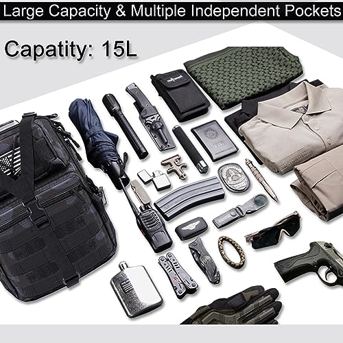 HAOMUK Tactical Sling Bag Pack Military Rover Shoulder Sling Backpack EDC Molle Assault Range Bag - color: Black&blue Cp