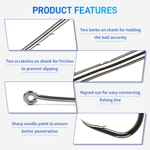 Baitholder Fishing Hooks Long Shank Offset Bait Holder Hooks with Barbs High Carbon Steel Live Bait Hooks for Saltwater Freshwater Catfish Trout Bass Fishing Size #4-6/0 - size: 1/0, style: 50pcs