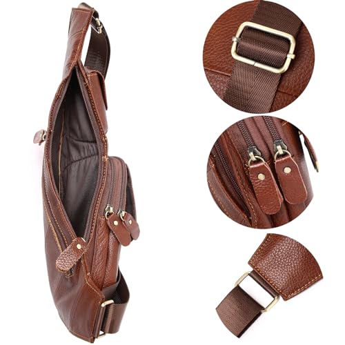 Vintage Leather Sling Bag Backpack for Men Crossbody Shoulder Chest DayPack Backpacks - color: #04brown