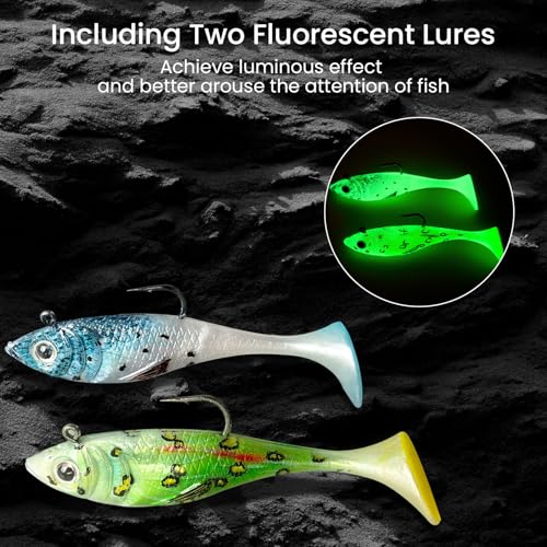 Pristis Jig Head Fishing Lures for Freshwater Saltwater, Weedless Swim Jig Teasers with Sharp Hooks & Exquisite Coating, Pre-Rigged Vibrating Swimbaits Kit Gear for Bass Crappie Walleye Trout Pike - color: 6 pcs Paddle Tail Soft Lures