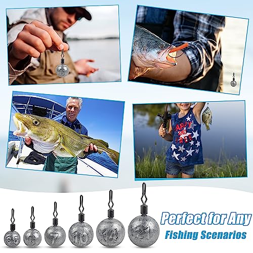 Drop Shot Weights Kit, 52pcs Round Fishing Weights Sinkers Bass Casting Drop Shot Sinkers Rig Cannonball Weights Assorted Set for Bass Fishing Freshwater Saltwater
