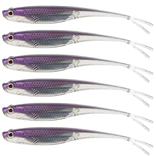 Dr.Fish Soft Plastic Baits, Fork Tail Soft Jerkbait Minnow Lures, 3 to 4-3/4 Inches Soft Swimbaits Jerk Shad Baits Crappie Bass Fishing Lures - color: Purple, size: 4.75"-5 Pack