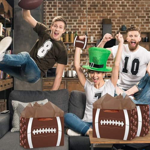 Hooqict Large Football Gift Bag with Tissue Paper and Greeting Card Football Birthday Party Gift Wrapping Bag for Boys Men Sport Themed Goodie Treat Party Favors Gift Bag - color: Football