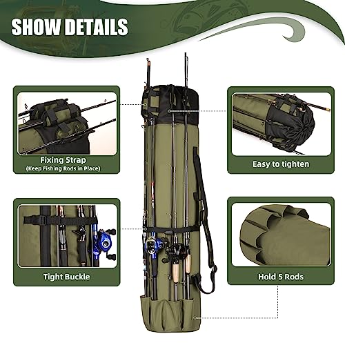 Fishing Rod Bag Fishing Rod Case, Durable Folding 900D Oxford Fabric Portable Large Capacity Waterproof, Fishing Gifts for Men Boys - color: Green