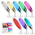 Slant Cut Spoon 8PCS – Metal Fishing Baits with High-Reflective Blades for Bass, Trout, Pike, Walleye – Sharp Treble Hooks for Freshwater & Saltwater, Long Casting, Lake & River Fishing - size: 3/16oz