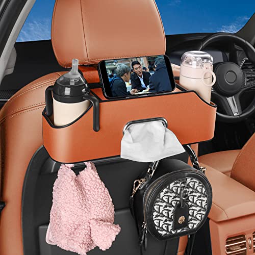 Car Seat Back Organizer - Stylish & Functional Storage for Family Adventures - Cup Holders, Tissue Box & Hooks - Perfect for Kids, Road Trips & Travel (Orange) - color: Orange
