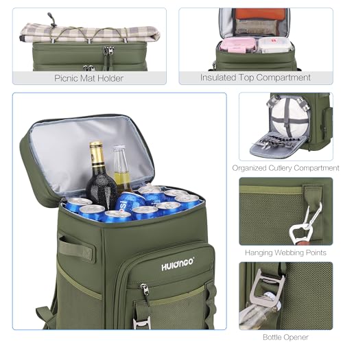Hulongo Large Waterproof Insulated Cooler Backpack for Men & Women, Leak Proof Cooler Backpack for Camping, Beach, Fishing, Picnic, Travel, Outdoor, 30L, 48Cans - color: green