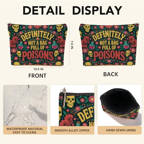 JIUWEIHU Poisons Makeup Bag, Witch Skull Floral Gothic Cosmetic Bags Travel Organizer Bag Zipper Pouch, Christmas Birthday Gifts for Women Sister Mom Friend, Witchy Gifts - color: Multicolor 0058