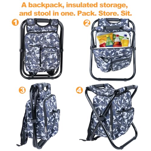 Kikerike Backpack Stool Cooler Chair Heavy Duty 300 LBS Max Load Portable Lightweight Stool Backpack Folding Fishing Cooler Seat for Camping Hunting Fishing - Arctic Camo - color: Arctic Camo