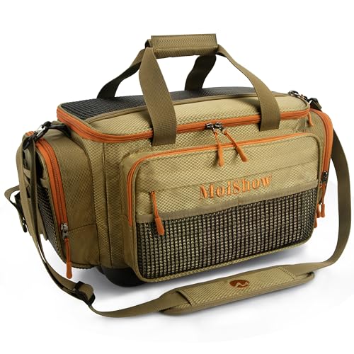 Fishing Tackle Box Bag - Fishing Bags for Saltwater or Freshwater (#Khaki) Fishing Tackle Bags - Padded Shoulder Strap - Tackle Bag for 3600 3700 Tackle Box - color: Khaki-Large (20"L*11.8"W*9.8"H)