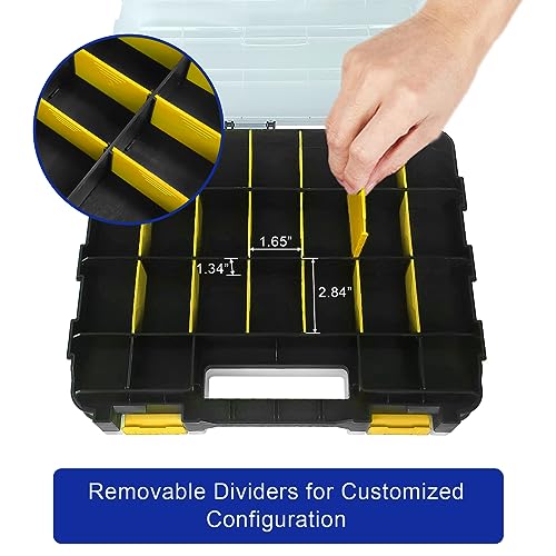 Double Side Tool Box Organizer, Hardware Storage Box, Portable Small Parts Organizer with Removable Plastic Dividers for Screws, Nuts, Nails, Bolts, Yellow - color: Yellow