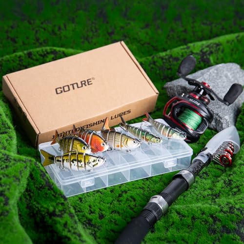 Goture Bass Fishing Lures, Lifelike Jointed Swimbait for Bass Trout Walleye Crappie Pike, Slow Sinking Segment Swimming Bait Fishing Lures for Freshwater and Saltwater, Gifts for Men - color: E2:6pcs Bass Lures with 20pcs Snaps