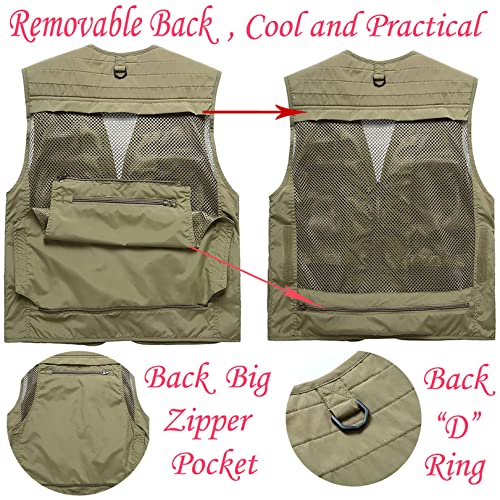 Flygo Men's Casual Lightweight Outdoor Fishing Work Safari Travel Photo Cargo Vest Jacket Multi Pockets - color: Black, size: X-Large