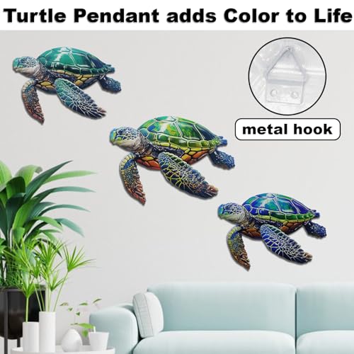 John's Studio 3Pcs Metal Turtle Sea Wall Decor Outdoor Garden Hanging Art Sculptures Home Ocean Theme Decorations for Kitchen Bathroom and Pool - color: Turtle 3PCS
