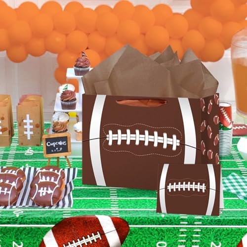 Hooqict Large Football Gift Bag with Tissue Paper and Greeting Card Football Birthday Party Gift Wrapping Bag for Boys Men Sport Themed Goodie Treat Party Favors Gift Bag - color: Football