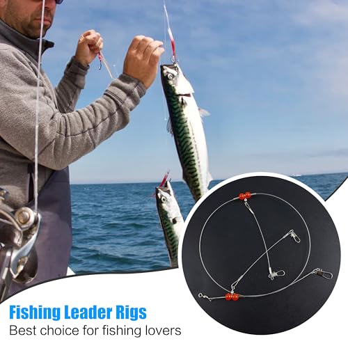 Fishing Leaders Saltwater Tackle Surf Fishing Rigs High Strength Steel Fishing Wire Leaders with Swivel Snaps Beads Gear Equipment for Lures Bait Hooks, 1Arm 2Arms & 3Arms - color: Silver