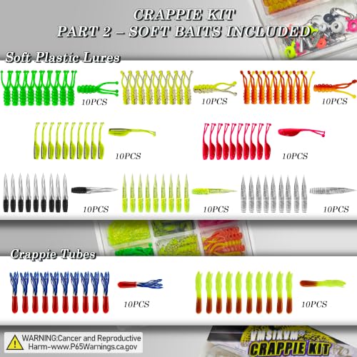 Crappie Lures Tube Lures Jigs Heads Worms Swimbaits Kit, 165, 124, 50 Pcs Pre-Rigged Crappie Jigs Tube Hooks Soft Plastic Grub Worms Baits for Bass Trout Freshwater Saltwater Fishing - color: 130 Pcs - Crappie Lures Tube Lures