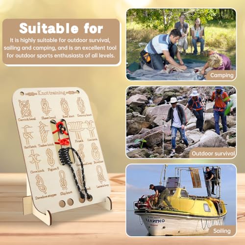 CALIDAKA Learn Knot Training Board, 16 Knotting Methods for Beginners, Portable Knot Tying Book for Fishing, Backpacking, Hiking, Outdoor Survival, Camping
