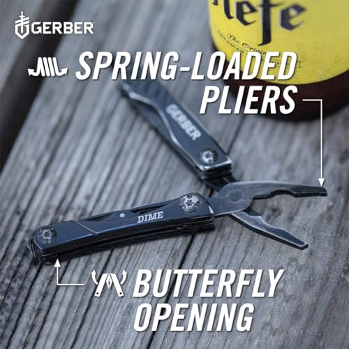 Gerber Gear Dime 12-in-1 Mini EDC Multitool - Needle Nose Pliers, Pocket Knife, Keychain, Bottle Opener - Gifts for Men, EDC Gear and Equipment - Black (Pack of 12) - color: Black, size: Pack of 12