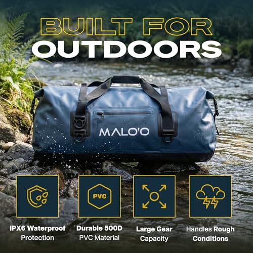 Malo’o Waterproof Dry Duffel, Heavy-Duty Roll Top Waterproof Gear Bag with Shoulder Strap & Molle Loops, Marine Duffel for Kayaking, Boating, Camping, Beach & Travel, Black, 100L - color: Black, size: 100L