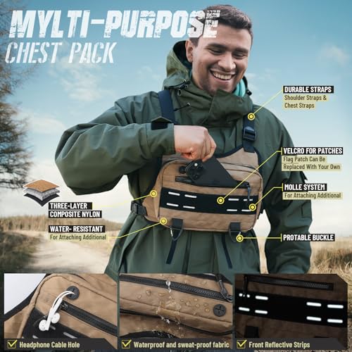 RXW Outdoor Sport Chest Rig for Men Women, Running Vest Bag with Pack Holster, Chest Pack Built in Phone Holder for Cycling, Camping,Travel, Hiking, Workouts, EDC（Brown） - color: Brown