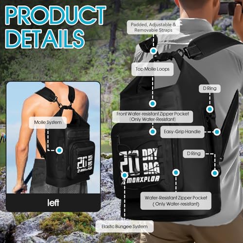 MORXPLOR Dry Bag Waterproof,5L/10L/20L/30L/40L/55L Roll Top Dry Bag Backpack with WaterProof Phone Case for Swim,Kayak - color: Black, size: 30Liter