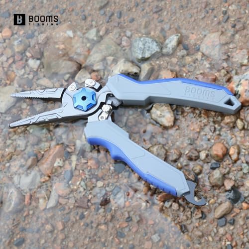 Booms Fishing Pliers Hook Remover: 8.1" Angled Carbon Steel Fish Pliers for Saltwater - Fishing Line Cutter with Lanyard - Braided Cutters & Crimper with Safety Lock, Multi-Function Gear for Men, F09 - style: 8.1" fishing pliers