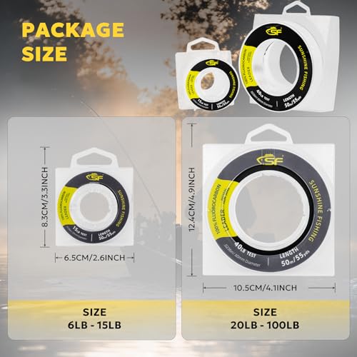 SF 100% Pure Fluorocarbon Leader Material Fishing Line Virtually Invisible Shock Resistant Increased Sensitivity Sink Fast Clear 55yd - color: Transparent, size: 55yd-6LB