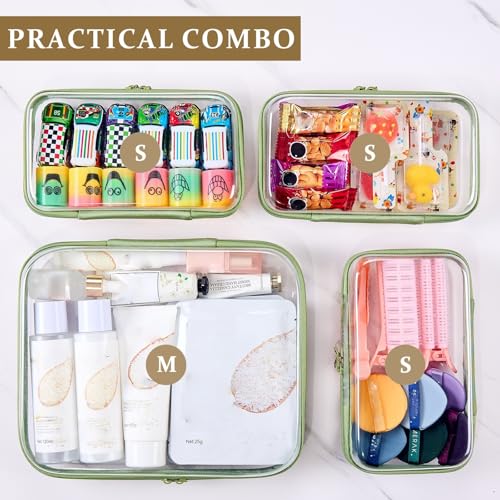4 pcs Clear Zipper Pouches,Hard Shell Zipper Case, Toiletry Bag for Travel, CLear Diaper Bag, Toiletry Pouch, Travel Organizer, Cosmetic Bag,Toy Storage Bins (M+3S) (Mint Green) - color: Mint Green, size: M+3S