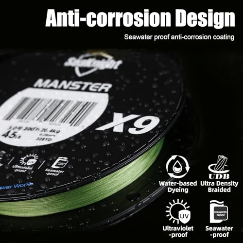 SeaKnight Braided Line 9Strand PE Braided Fishing Line - Highly Abrasion Resistant, Great Knot Strength, Ultra-Thin Diameter, Improved Colorfastness -Fishing Line for Freshwater Saltwater - color: Low-Vis Green, size: 45LB(0.28mm)-547Yds