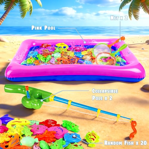 CozyBomB™ Magnetic Fishing Toys Game Set for Kids | Water Table Bathtub Kiddie Pool Party Pole Rod Net, Outdoor Plastic Floating Fish, Toddler Bath Color Ocean Sea Animals Birthday Gift Age 3-5 6 4-8 - size: 20 Fishes