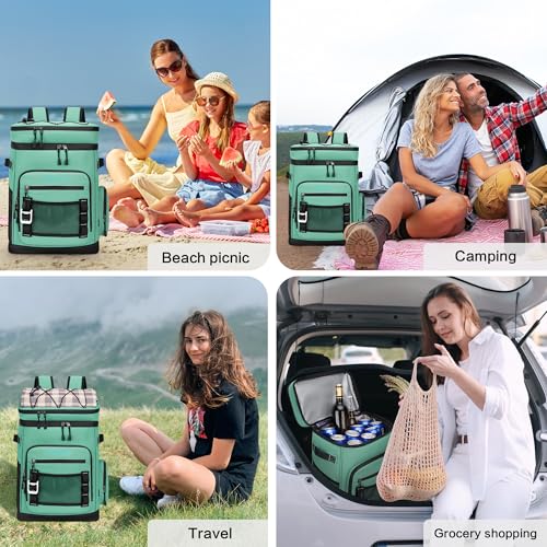 Hulongo Large Waterproof Insulated Cooler Backpack for Men & Women, Leak Proof Cooler Backpack for Camping, Beach, Fishing, Picnic, Travel, Outdoor, 30L, 48Cans - color: Light Green