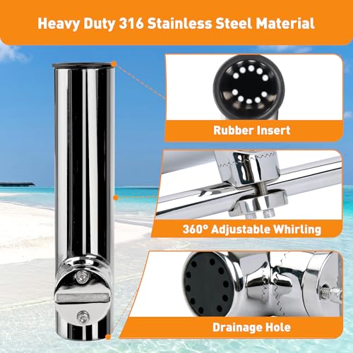 2 Pack Fishing Rod Holders for Boat Rail Mount, Stainless Steel Clamp on Rod Holder for Marine Boat, Fishing Boat, Pontoon, Jon Boat - style: Fit 7/8" to 1" Rail Bottom Clevis