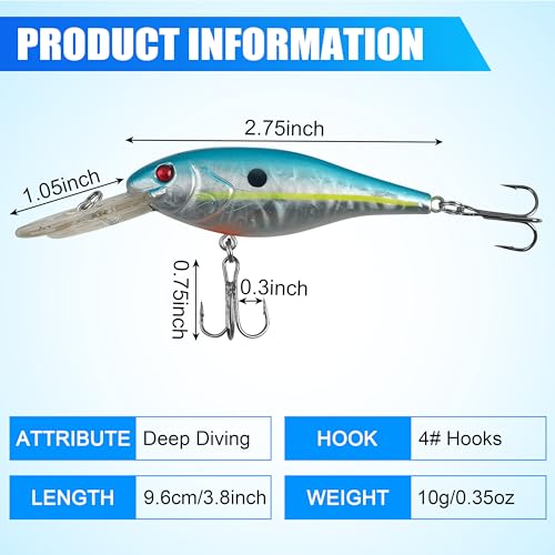 Hard Fishing Lures Bait Minnow Lures Bass CrankBait Jerkbait Set Life-Like Swimbait Deep Diving Sinking Lures with Treble Hook for Bass Trout Walleye Redfish - style: Type C-10pcs