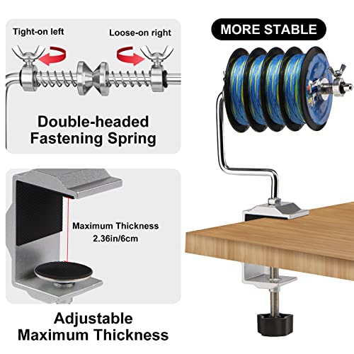 Fishing Portable Table Mount Line Spooler for Fising Spinning and Baitcasting Reels Adding Line，Fishing Line Spool Holder with Calmp and Tensioner -Winder & Spooling Accessories-A