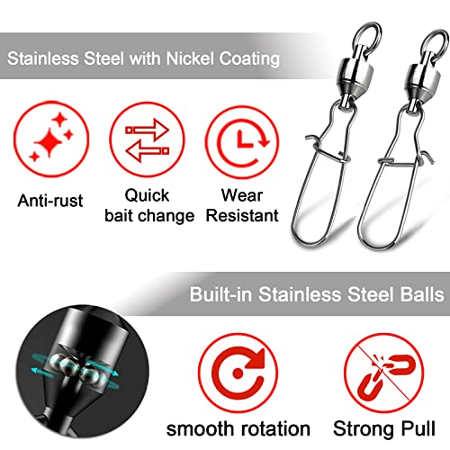 FishTrip Snap Swivels 30Pack Ball Bearing Fishing Swivels Saltwater 0#-10# Duo Lock Barrel swivels Fishing Clips Swivels Fishing Tackle - size: Size8 (350lbs) 25pcs