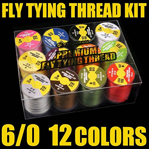 XFISHMAN Fly-Tying-Thread-Kit-6/0-3/0 Fly Tying Supplies Fly Fishing Materials Accessories - color: 6/0-12 Color Thread Kit
