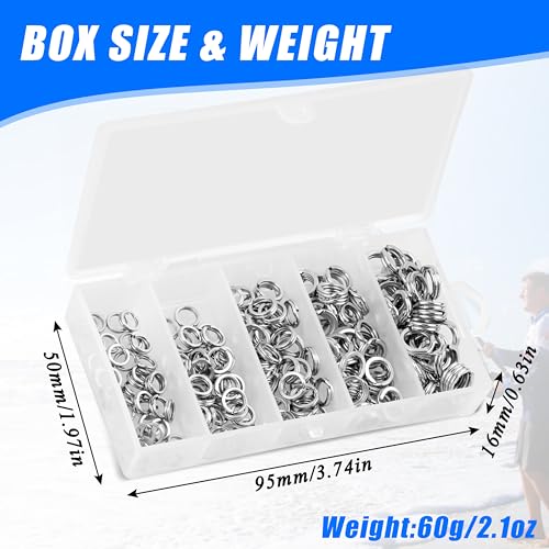 Fishing Split Rings Kit,200pcs Stainless Steel Split Rings Heavy Duty Wire Fishing Rings Fishing Lure Rings Saltwater Fishing Lure Connectors Round Solid Rings for Jigging Trolling - color: 200pcs Sliver Rings Kit