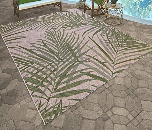Gertmenian Indoor/Outdoor Flatweave Area Rug - 6x9 Medium, Stain & UV Resistant, Ideal for Deck, Patio, Poolside, Mudroom - Royal Palm Leaf, Green, 22215 - color: Royal Palm Leafs Green, size: 6'6" x 9'6" (Rectangular)