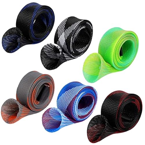 Yontree 6/12 Pack Fishing Rod Sleeve, Fishing Rod Cover Braided Mesh Rod Sleeves Socks, Fishing Pole Sleeve for Spinning/Casting/Sea/Fly Fishing Rod - color: six colors