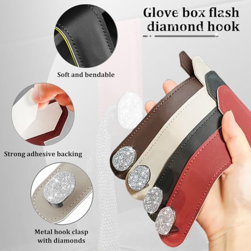 Zpana 2PCS Bling Car Co-Pilot Glovebox Hook, Crystal Rhinestone Vehicle Passenger Seat Hanger for Purse Handbag Umbrella, Automotive Glove Box Storage Organizer, Universal for Truck SUV Van (Red) - color: Red